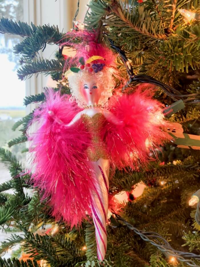 Carmen Miranda ornament with fruit and boa photo by Kathy Miller