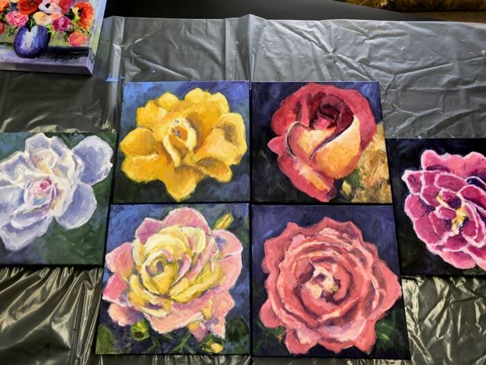 Carol Ann's Roses in studio paintings by Kathy Miller