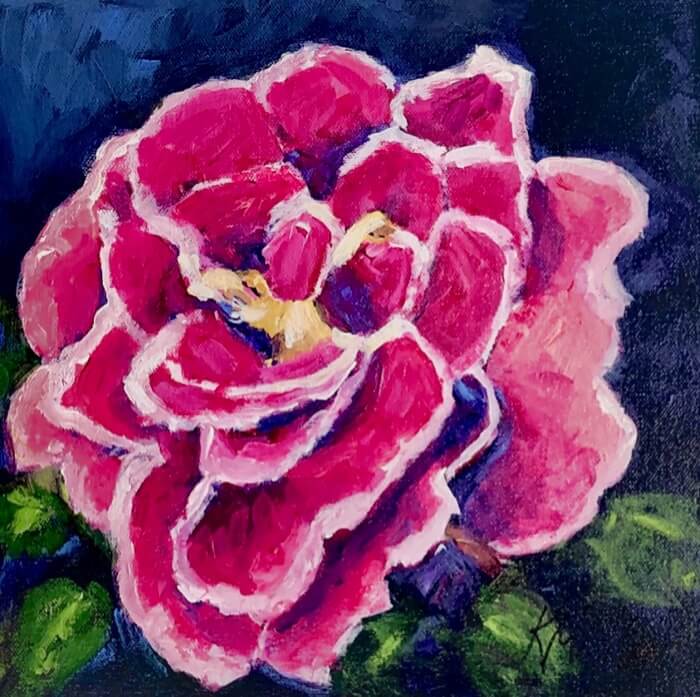 Hot Pink and White rose painting by Kathy Miller