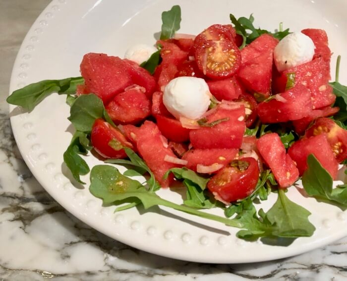 Watermelon Tomato Salad with Mozzarella Balls