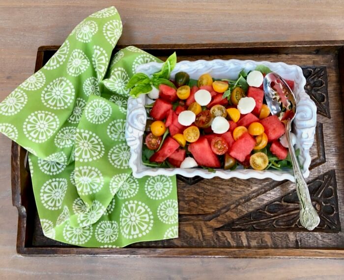 Watermelon Tomato Salad with Mozzarella photo by Kathy Miller