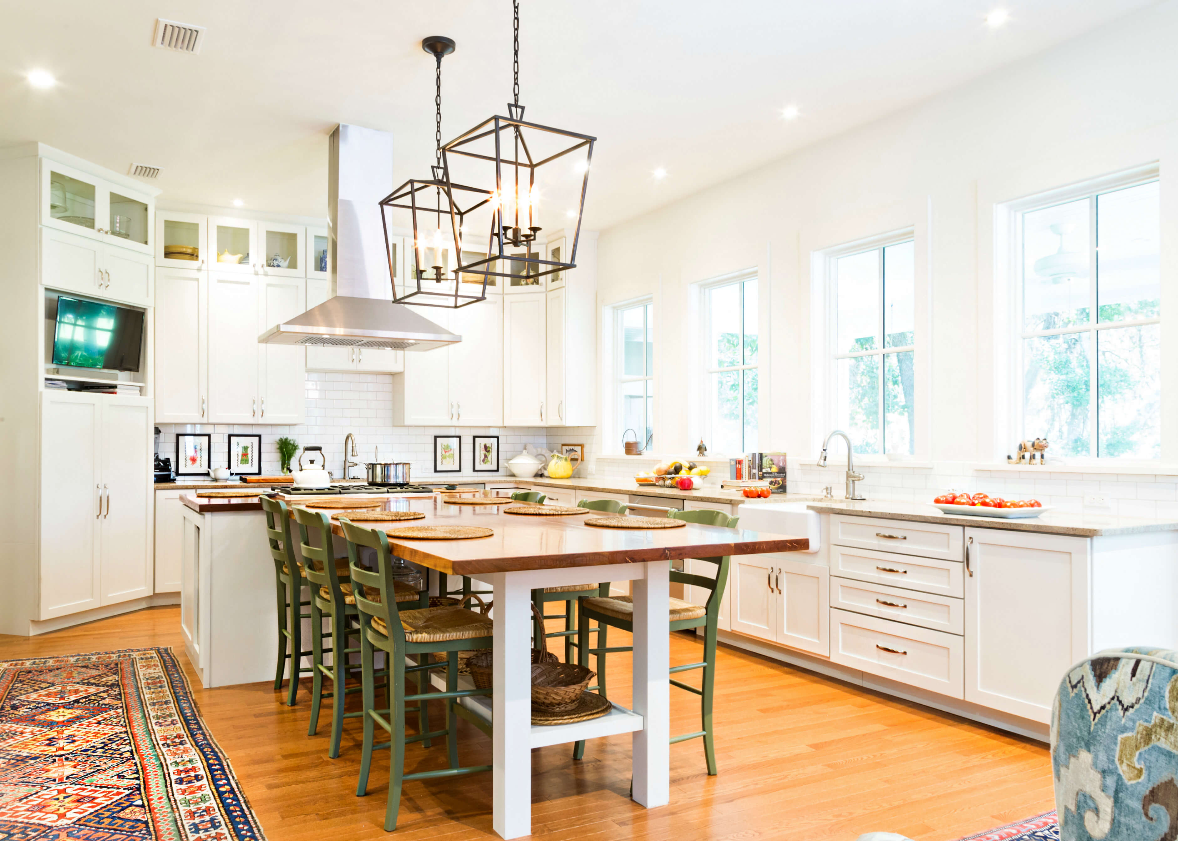 Hopkins kitchen with cherry island and large bank of windows