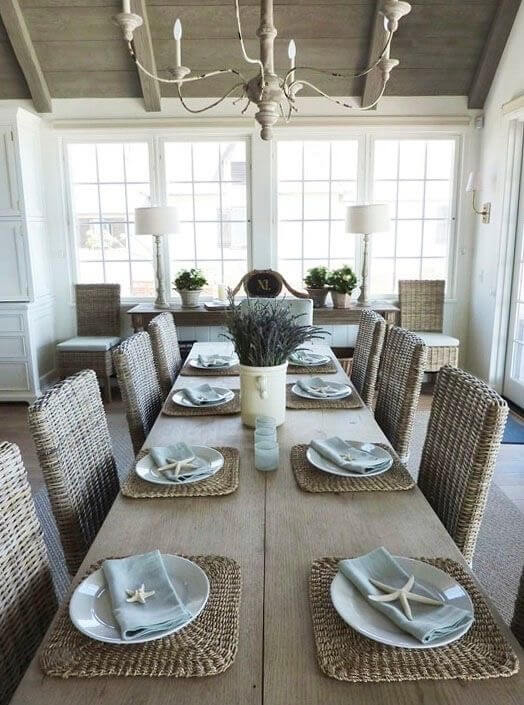 wicker dining chairs and placemats