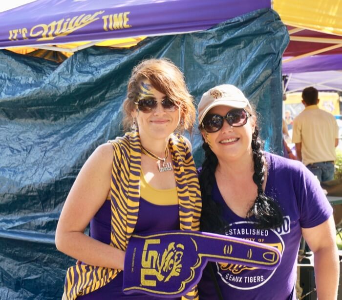 LSU buddies outside the Miller Time tent photo by Kathy Miller