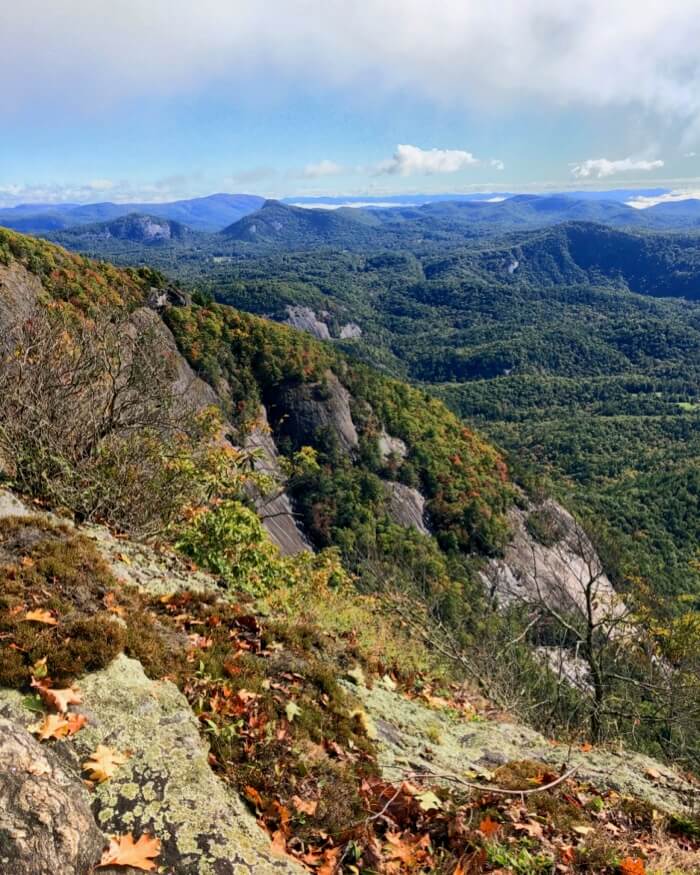 View to Chimney Top, Rock Mountain into Panthertown and the Blue Ridge in the far distance photo by Kathy Miller