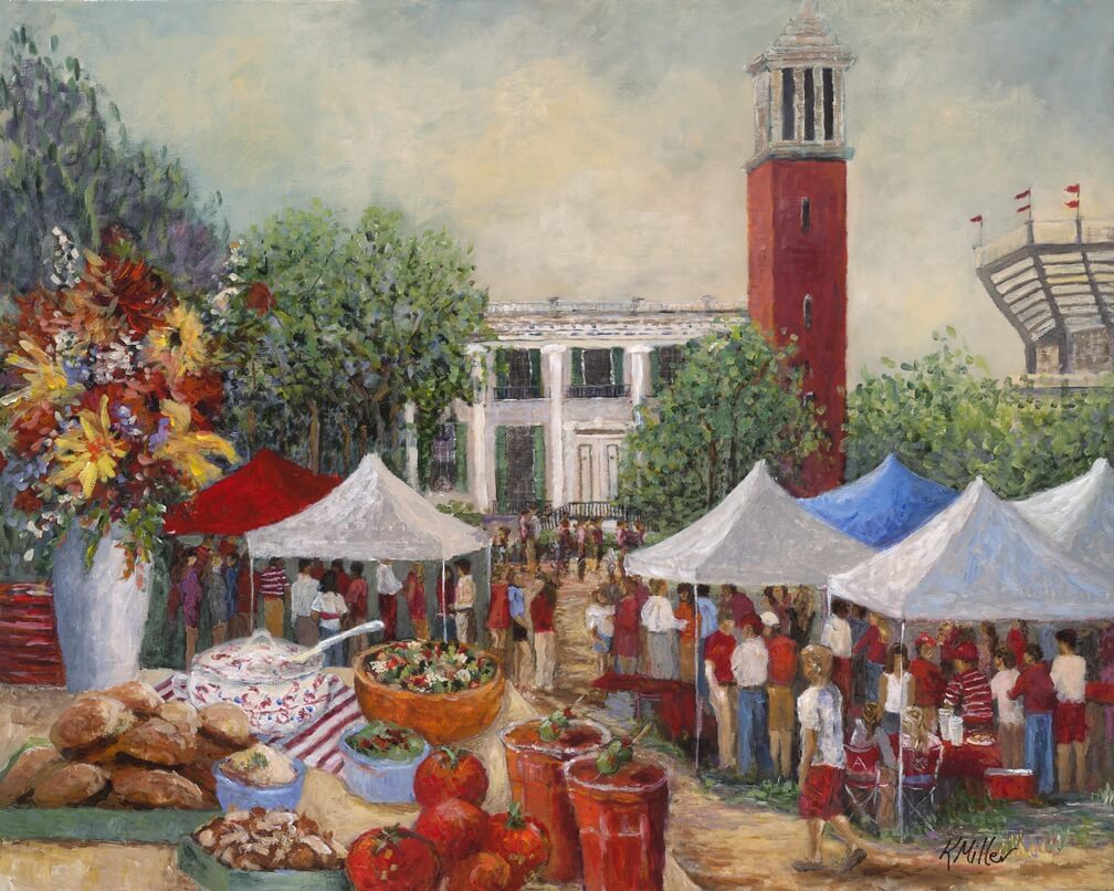 UNIVERSITY OF ALABAMA, TAILGATING ON THE QUAD PAINTING BY KATHY MILLER