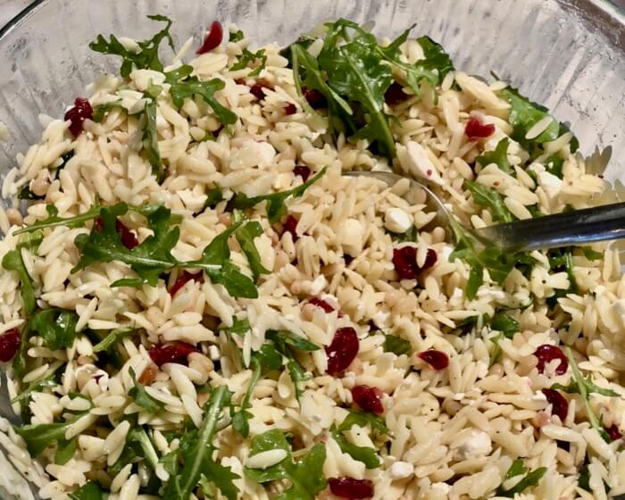 orzo salad with arugula and cranberries photo by Kathy Miller