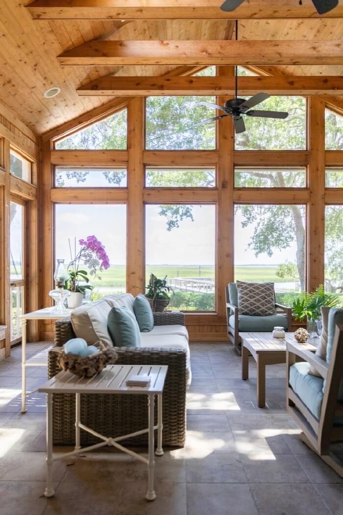 Screened porch with views to the marsh and intracoastal photo by Lynn Tennille