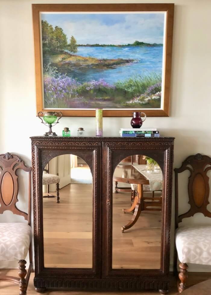 Antique Apothecary cabinet with mirrors photo by Kathy Miller