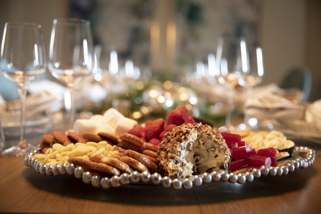 Chocolate Chip Cheese Ball on dessert board photo by Clay Greenhaw