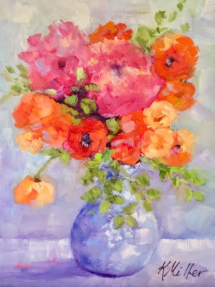 Petite Vase with Flowers original painting by Kathy Miller