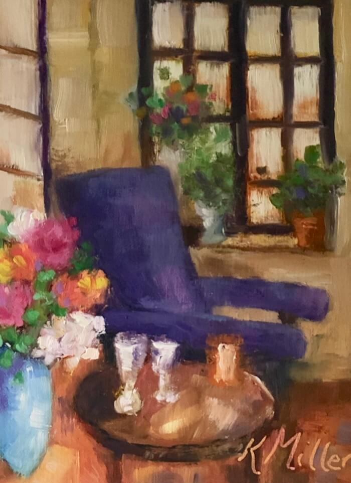 Purple Chair in French Orangery original painting by Kathy Miller