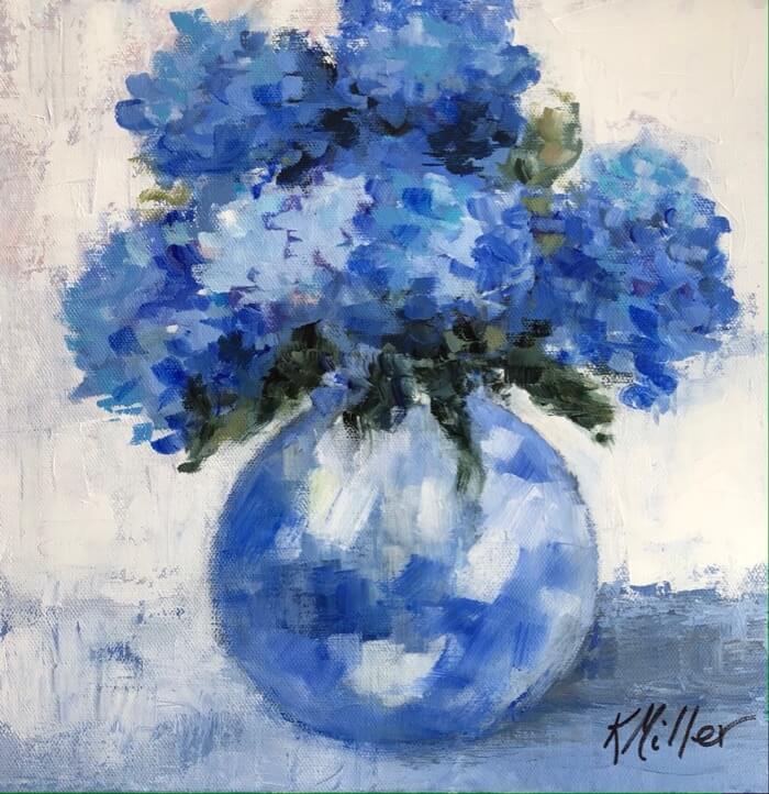 Hydrangeas 12"x12" Acrylic on canvas- 1 1/2" gallery wrapped Original painting by Kathy Miller