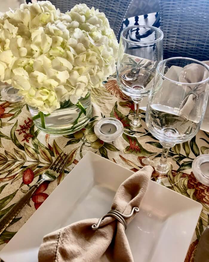 Flora tablecloth table setting photo by Kathy Miller