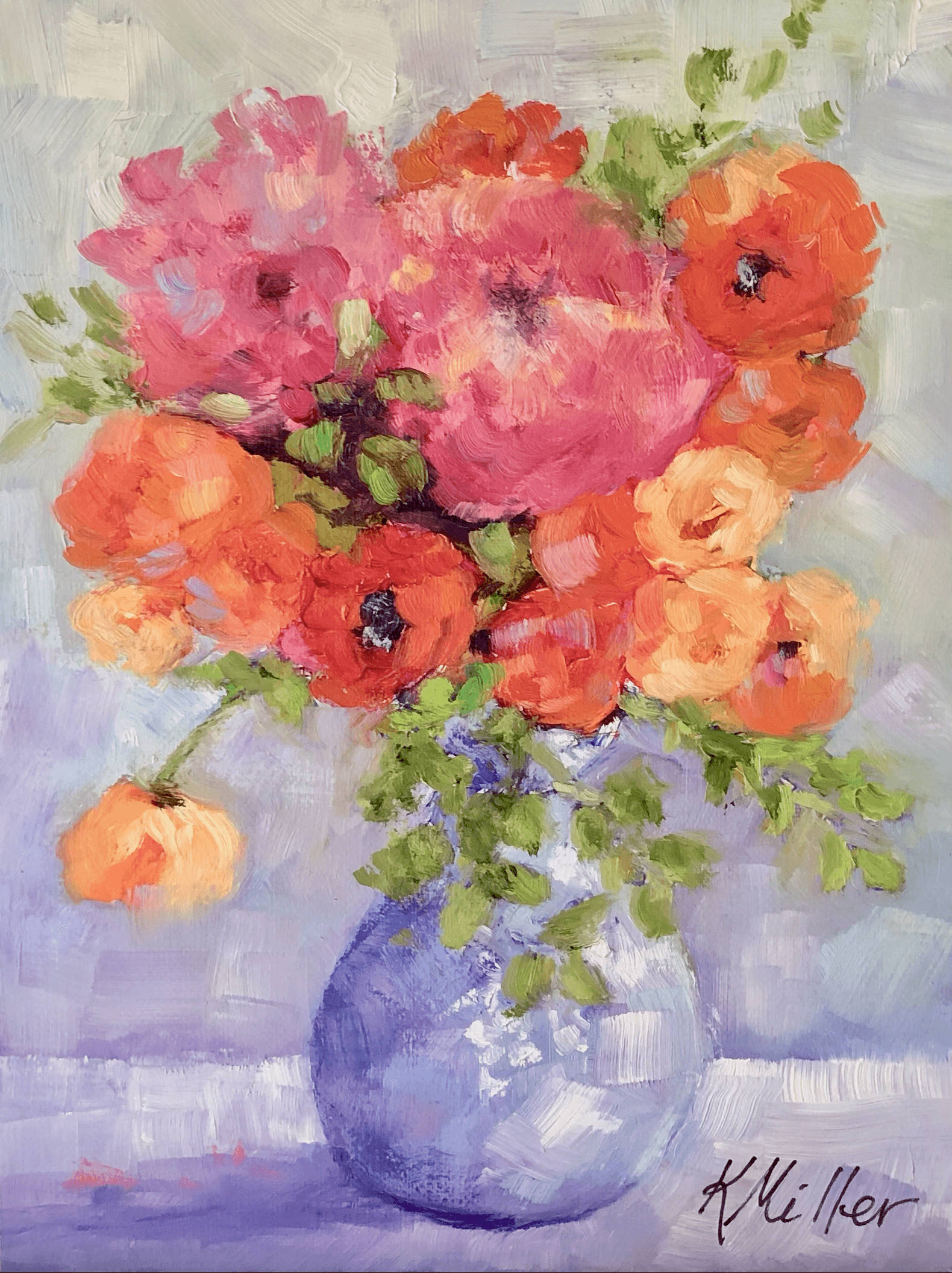 Petite Vase With Flowers original oil painting by Kathy Miller