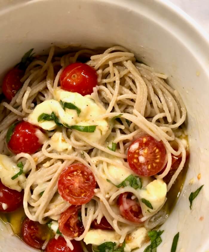 Linguini with tomatoes, basil and brie photo by Kathy Miller