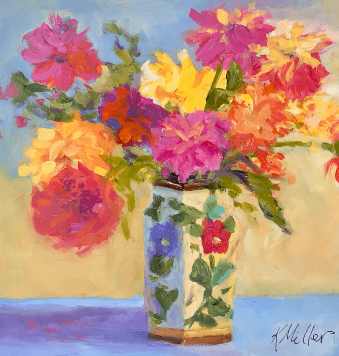 Mountain Dahlia Love original acrylic painting by Kathy Miller