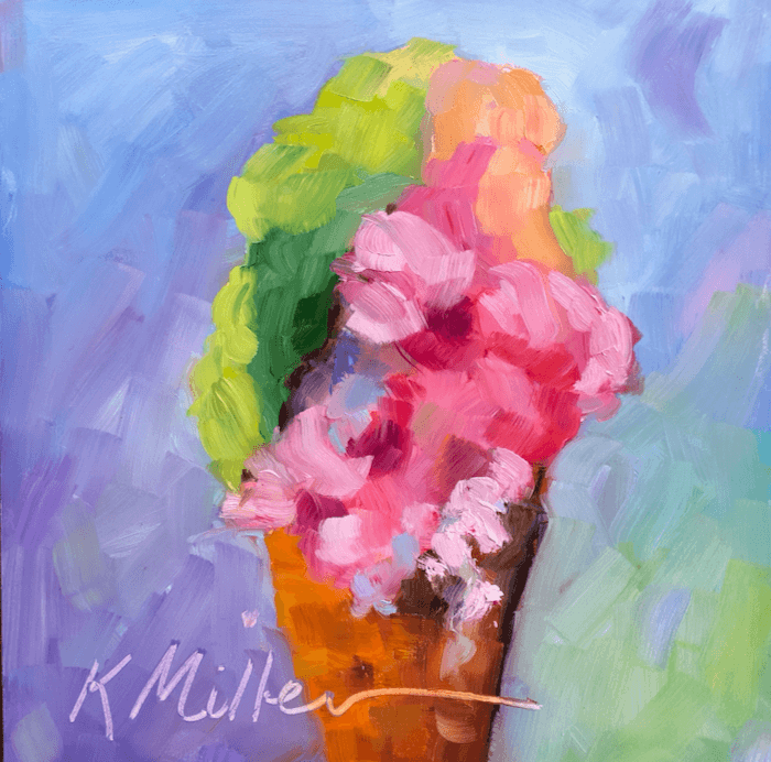 Gelato 8" x 8" Acrylic on museum quality panel painting by Kathy Miller