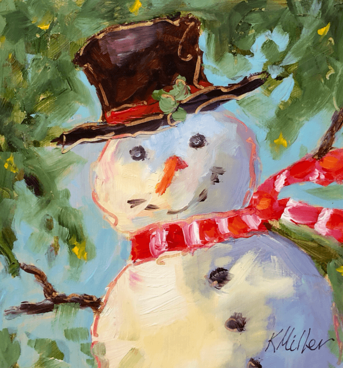 Mr. Snowman inspired by Christmas ornaments painting by Kathy Miller