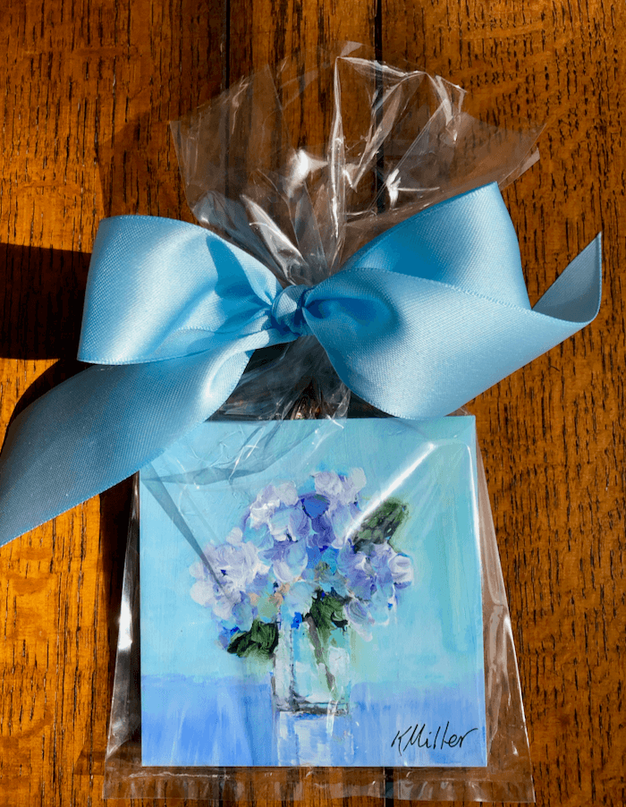 Hydrangea painting wrapped for delivery photo by Kathy Miller