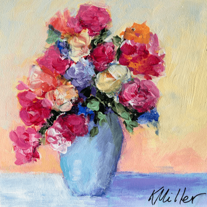 Flowers Make Me Happy original painting by Kathy Miller