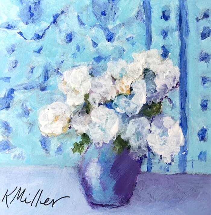 Hydrangeas and Wallpaper original painting by Kathy Miller