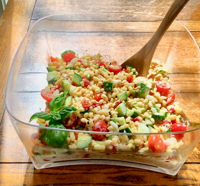 Corn Salad with Cucumber and Tomato photo by Kathy Miller