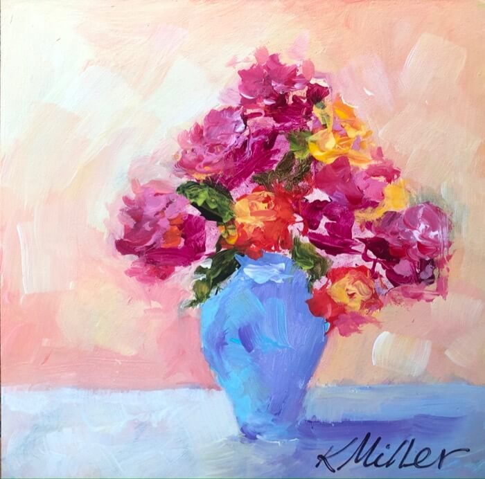 Coral Charm Peony original painting by Kathy Miller