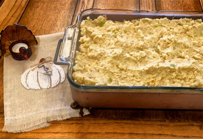 Uhlma's potato stuffing ready for the oven