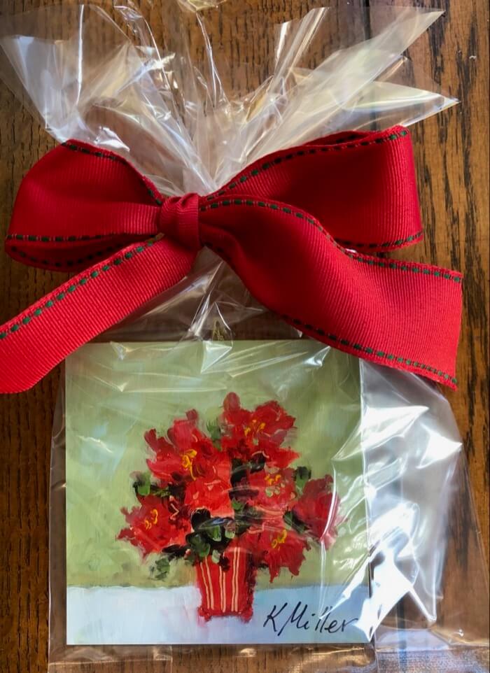 Poinsettias gift wrapped original painting by Kathy Miller