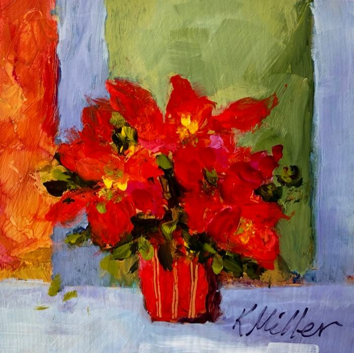 Poinsettias By The Window original painting by Kathy Miller