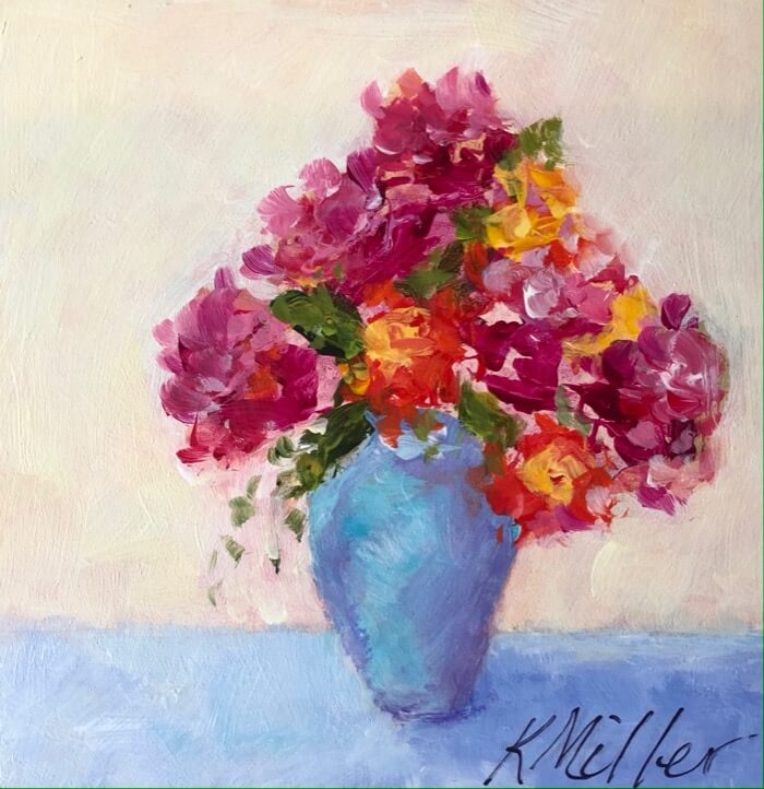 Coral Charm Peony original painting by Kathy Miller