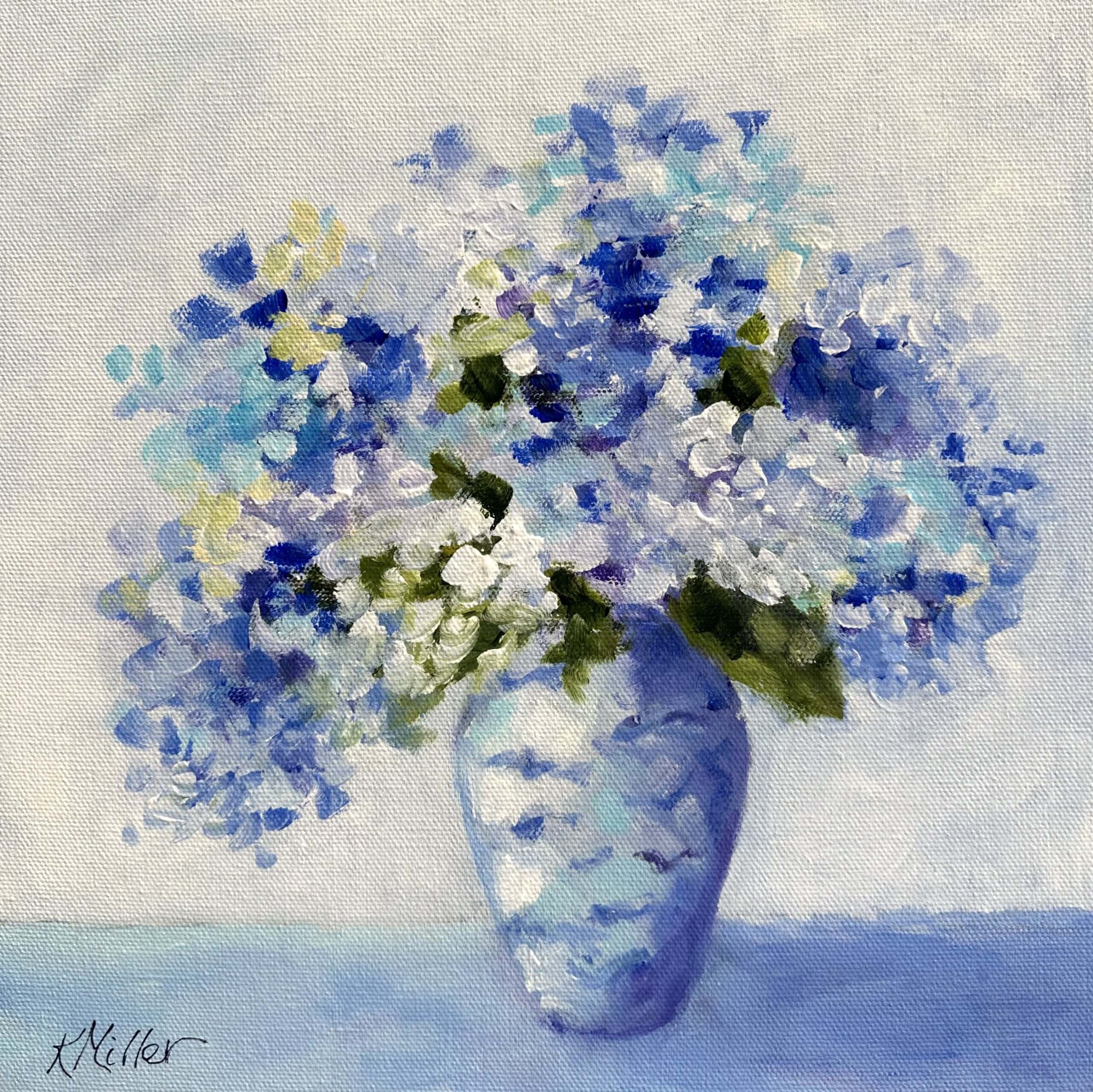 Hydrangea Blues original Acrylic painting by Kathy Miller