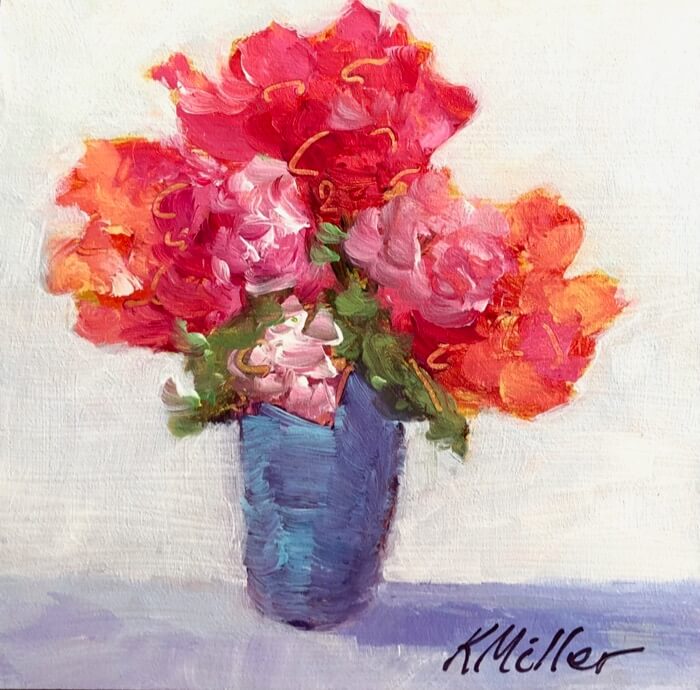 Peonies in a Blue Vase original painting by Kathy Miller