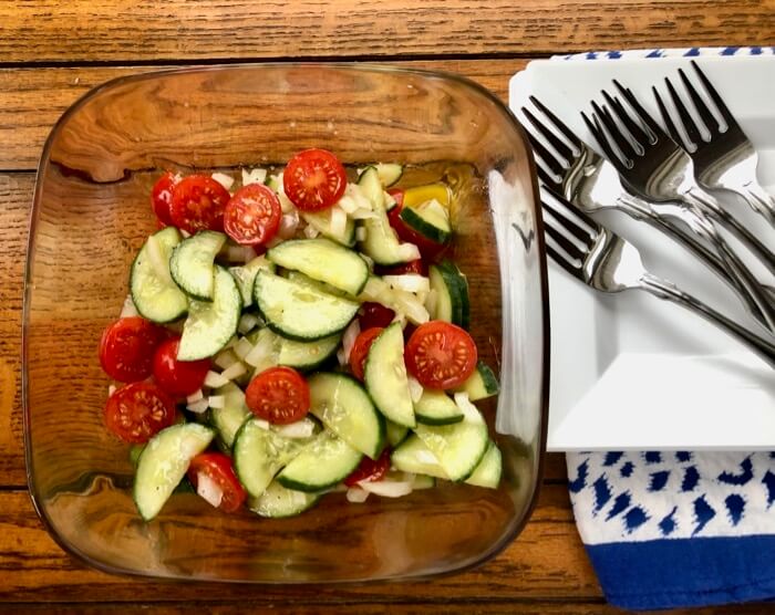Cucumber, Tomato and Onion Salad with vinegar