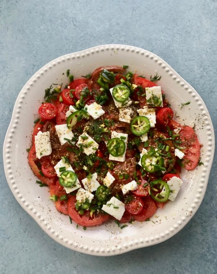 Heirloom tomato salad photo by Kathy Miller