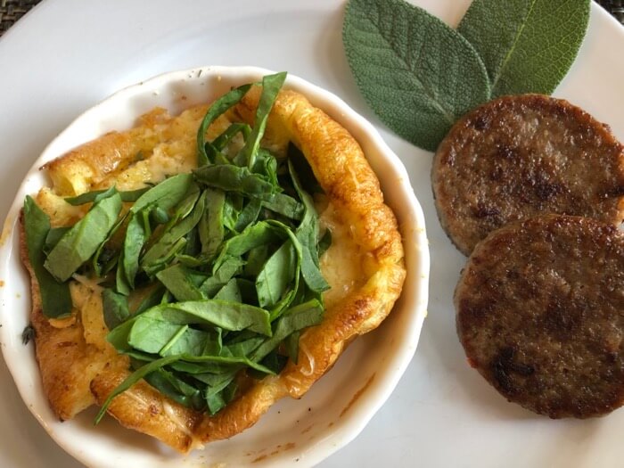 Dutch Baby Savory with thyme and Spinach photo by Kathy Miller