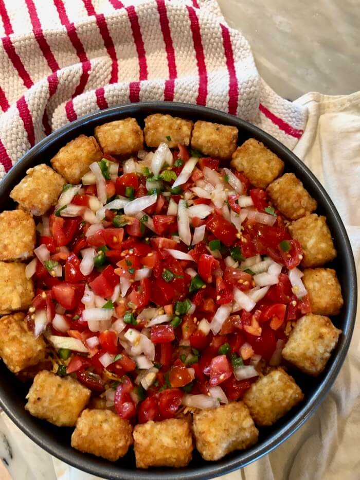 Tater tot cake pico de gallo layer photo by Kathy Miller