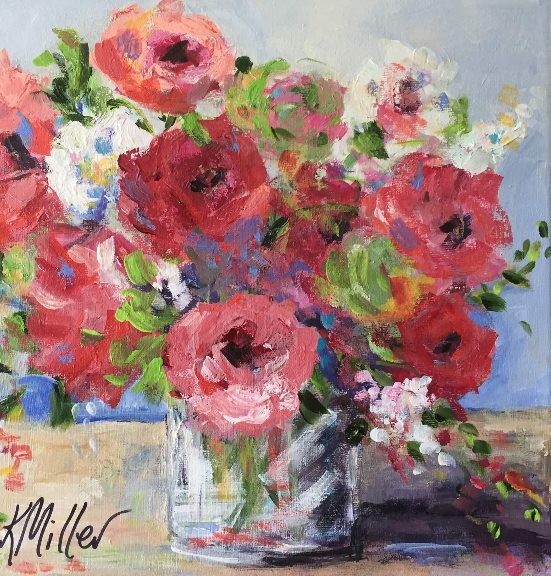 Flowers 12"x12" Acrylic on Canvas Original painting by Kathy Miller