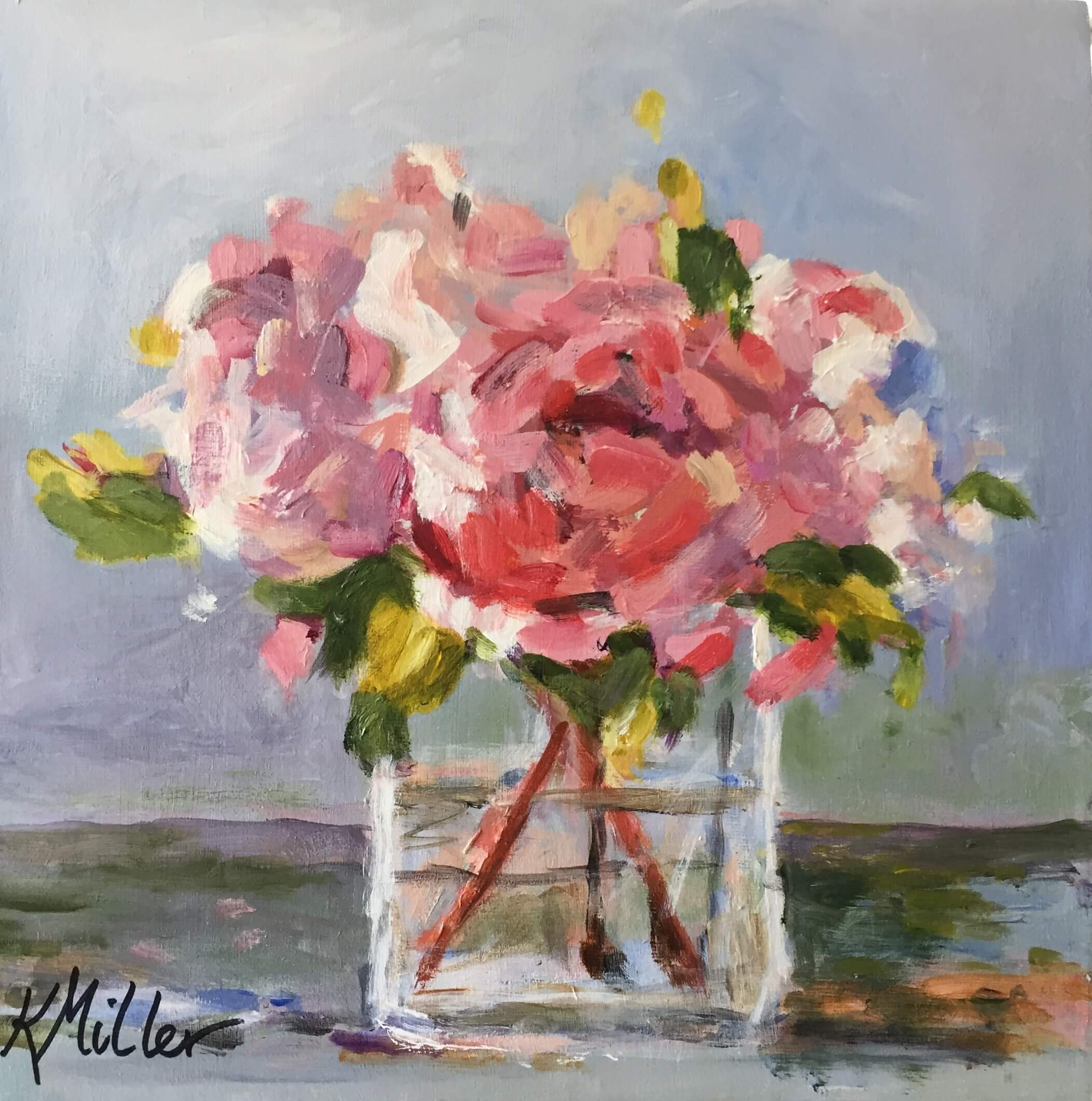 Peonies 12"x12" Acrylic on Canvas Original Kathy Miller painting