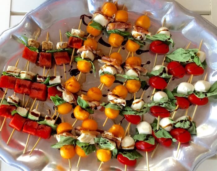 Watermelon, Feta, Cantaloupe, Proscuitto and Tomato Caprese Skewers photo by Kathy Miller