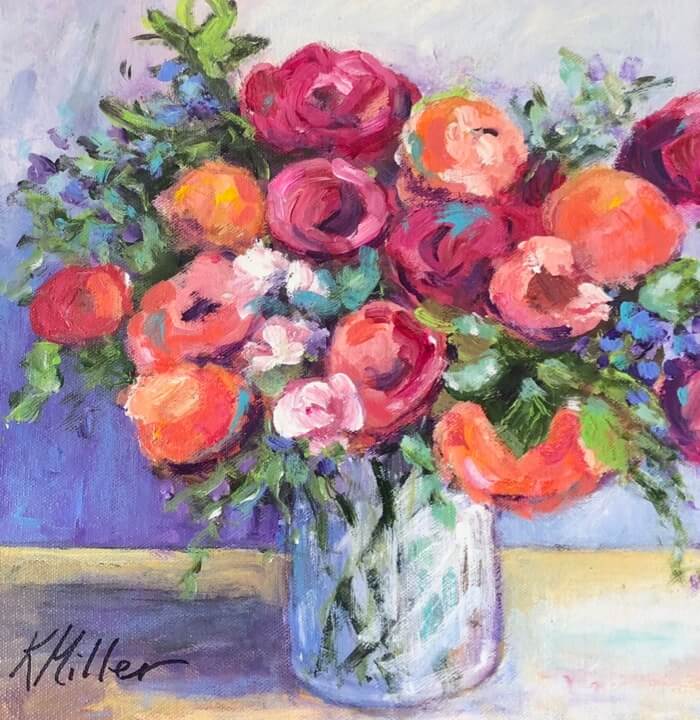Peonies, Tulips and Sweet Peas 12"x12" Acrylic on Canvas Original Painting by Kathy Miller