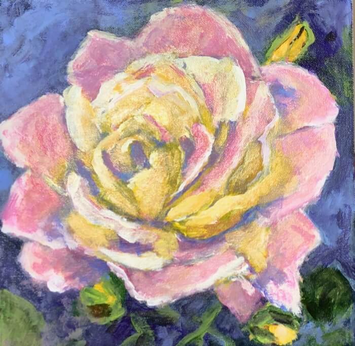 Pale Pink and Yellow rose painting by Kathy Miller