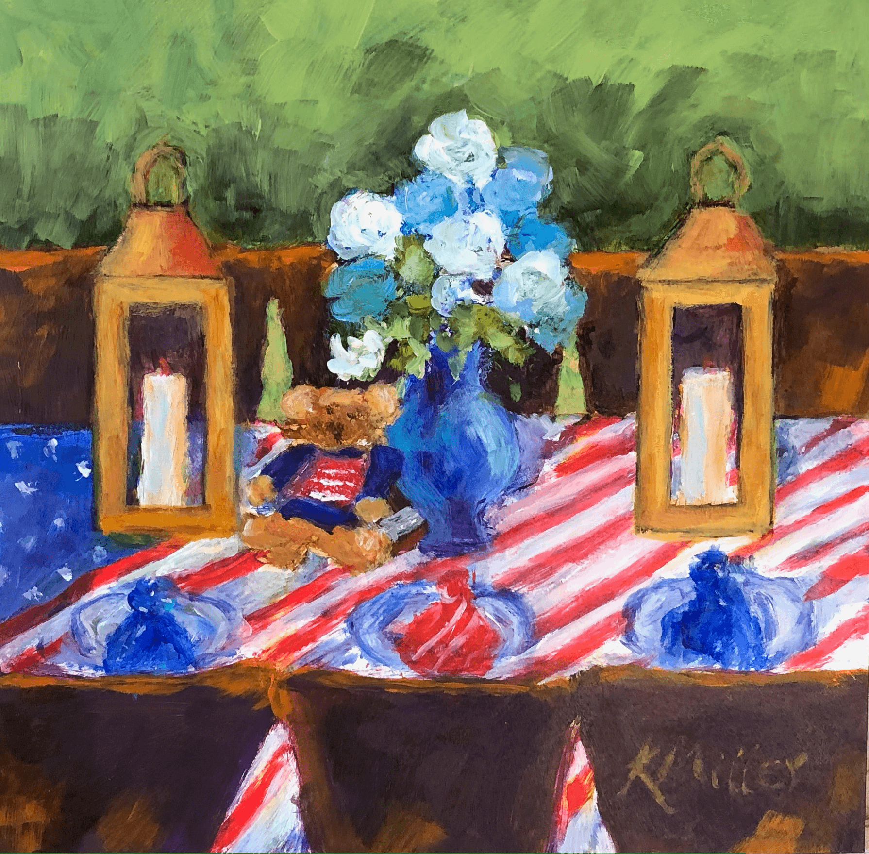 Dining With The Broad Stripes and Bright Stars original acrylic painting by Kathy Miller