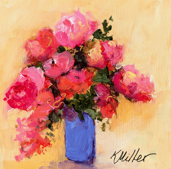 Red Roses in a Blue Vase original painting by Kathy Miller